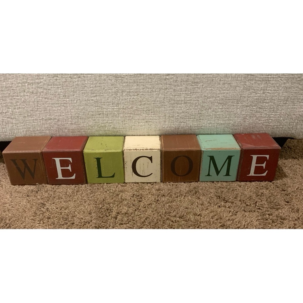 Rustic Welcome Wood Blocks Folk Art Americana